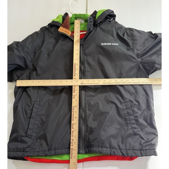 Burger King Employee Nylon Jacket Men's Large Black Fleece Lined Full Zip Hooded - Picture 5 of 6
